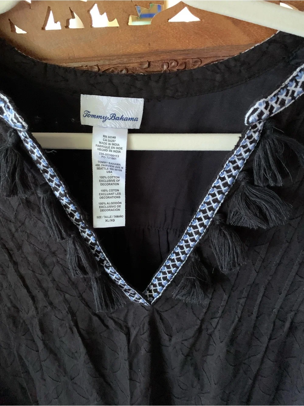 Tommy Bahama Black Mini Dress with Blue Embroidered Trim - Picture 5 of 6